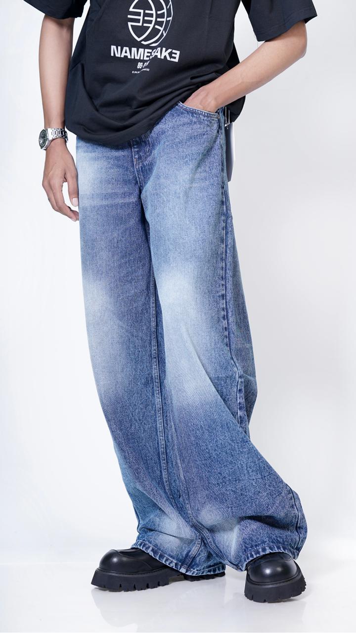 ACRYLIC MID BLUE JEAN  ,Oversized Jeans - Denim Oversized Jeans